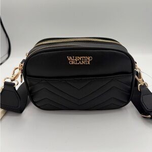 Valentino Orlandi Black Chevron Quilted Crossbody Bag